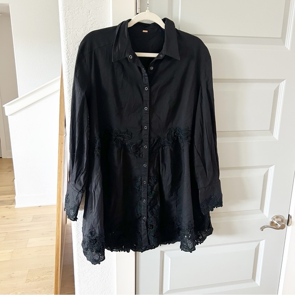 New Free People Constance Lace Appliqué Shirtdress - Picture 2 of 5